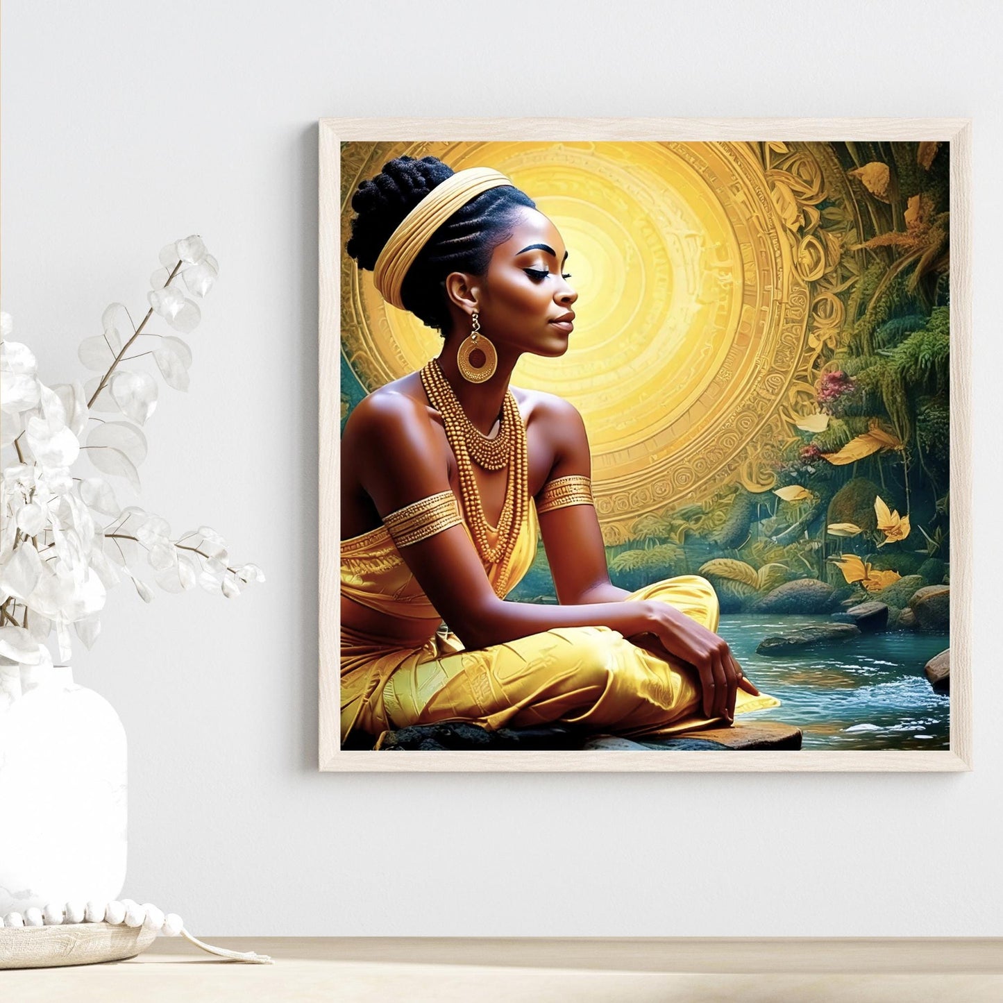 Black Woman Meditation Ceramic Tile | Elegant Mindfulness & Yoga Wall Decor | Spiritual Ceramic Art Tile | Zen | Namaste | African Art