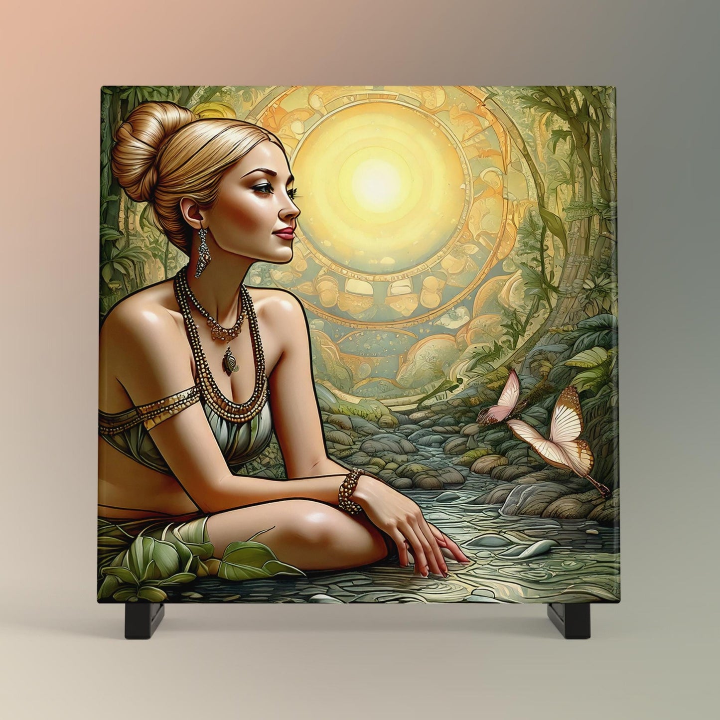 Woman Meditation Ceramic Tile | Elegant Mindfulness & Yoga Wall Decor | Spiritual Ceramic Art Tile | Zen | Namaste | Self Care Art