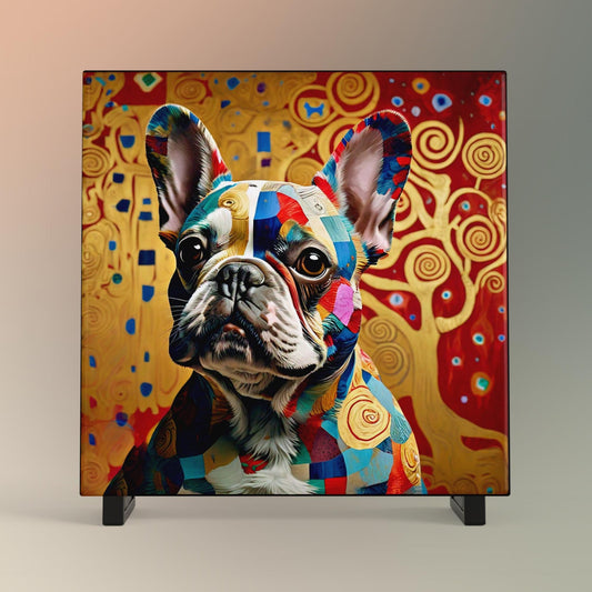 Klimt Inspired French Bulldog Art Tile - Vibrant Art Print - Pet Lovers Decorative Wall Decor - Gallery Wall Art - Ready to Display
