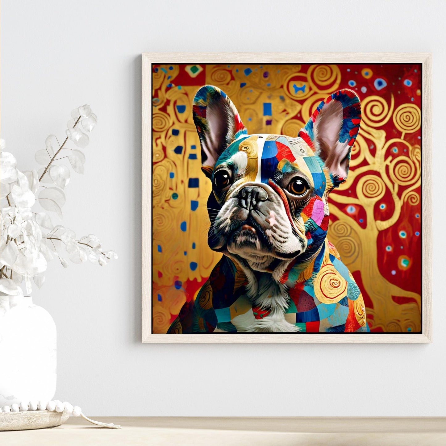 Klimt Inspired French Bulldog Art Tile - Vibrant Art Print - Pet Lovers Decorative Wall Decor - Gallery Wall Art - Ready to Display