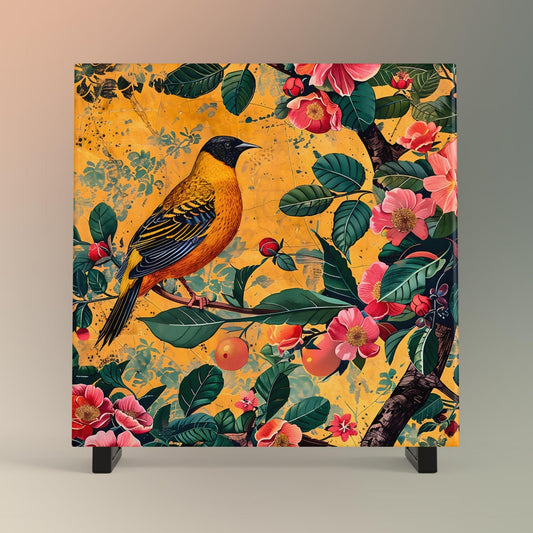 William Morris Inspired Bird Ceramic Tile | Art Nouveau Bird On a Branch | Vintage Wall Art | William Morris Nature Lovers Print