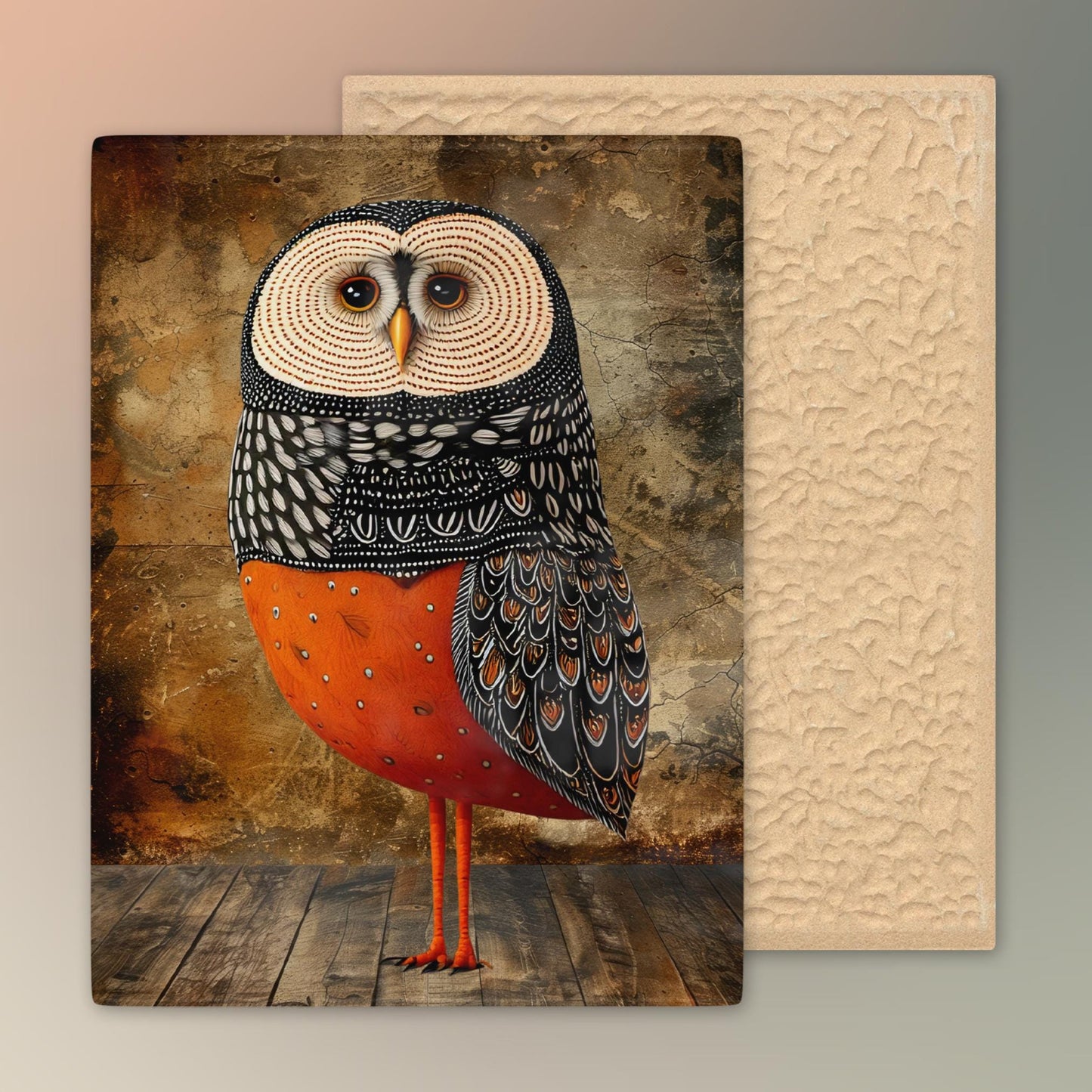 Whimsical Owl Folk Art Ceramic Tile  - Unique Nature Lovers Decor - Minimalist 8x10"  Wall Hanging for Gift Giving - Artisan Home Wall Tiles