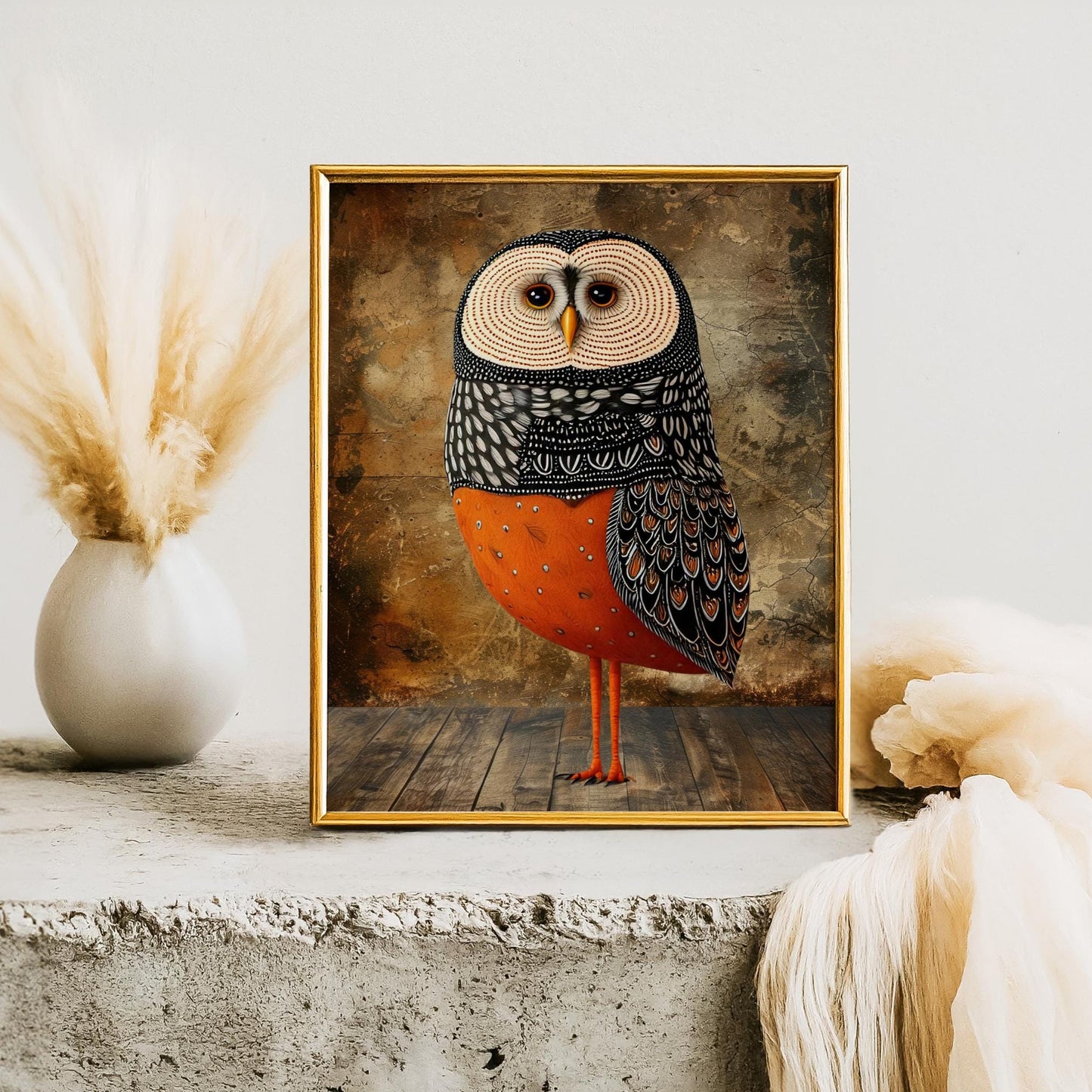 Whimsical Owl Folk Art Ceramic Tile  - Unique Nature Lovers Decor - Minimalist 8x10"  Wall Hanging for Gift Giving - Artisan Home Wall Tiles