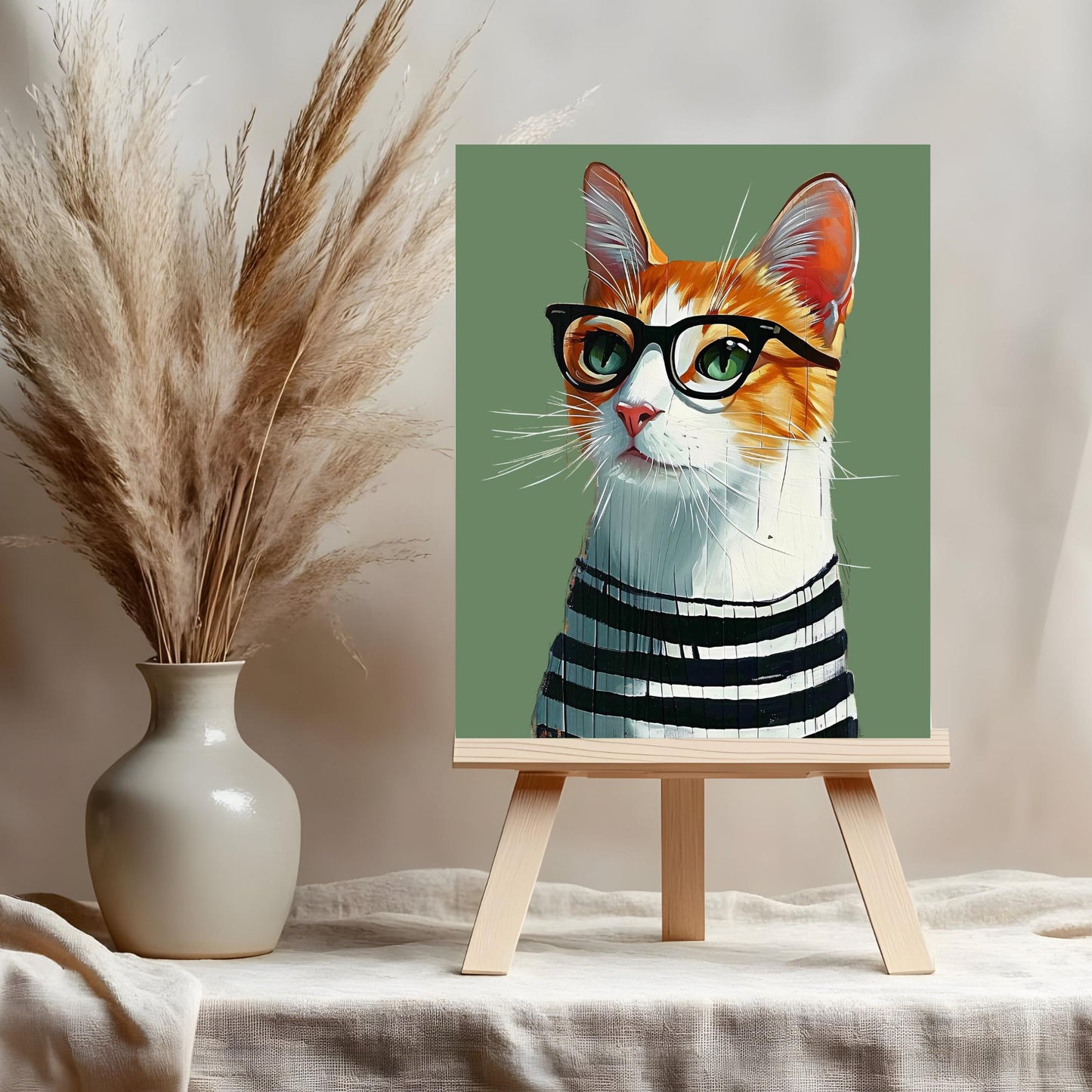 Smarty Cat Ceramic Wall Tile | Adorable Cat with Glasses Decor | 8x10" |Perfect Minimalist Home Accent | Gift for Cat Enthusiasts