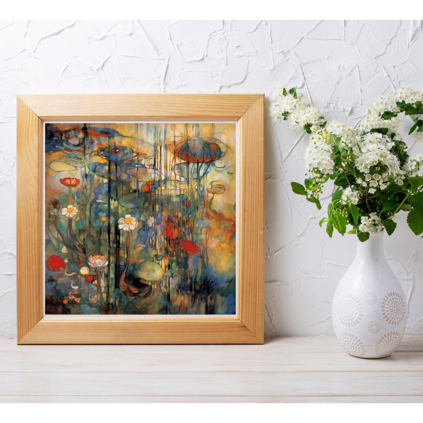 Art Nouveau Water Lillies Ceramic Tile | Abstract Floral Print | Vintage Wall Art | Art Deco Nature Lovers Print