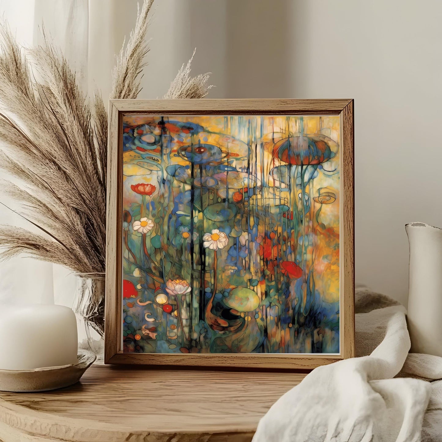 Art Nouveau Water Lillies Ceramic Tile | Abstract Floral Print | Vintage Wall Art | Art Deco Nature Lovers Print