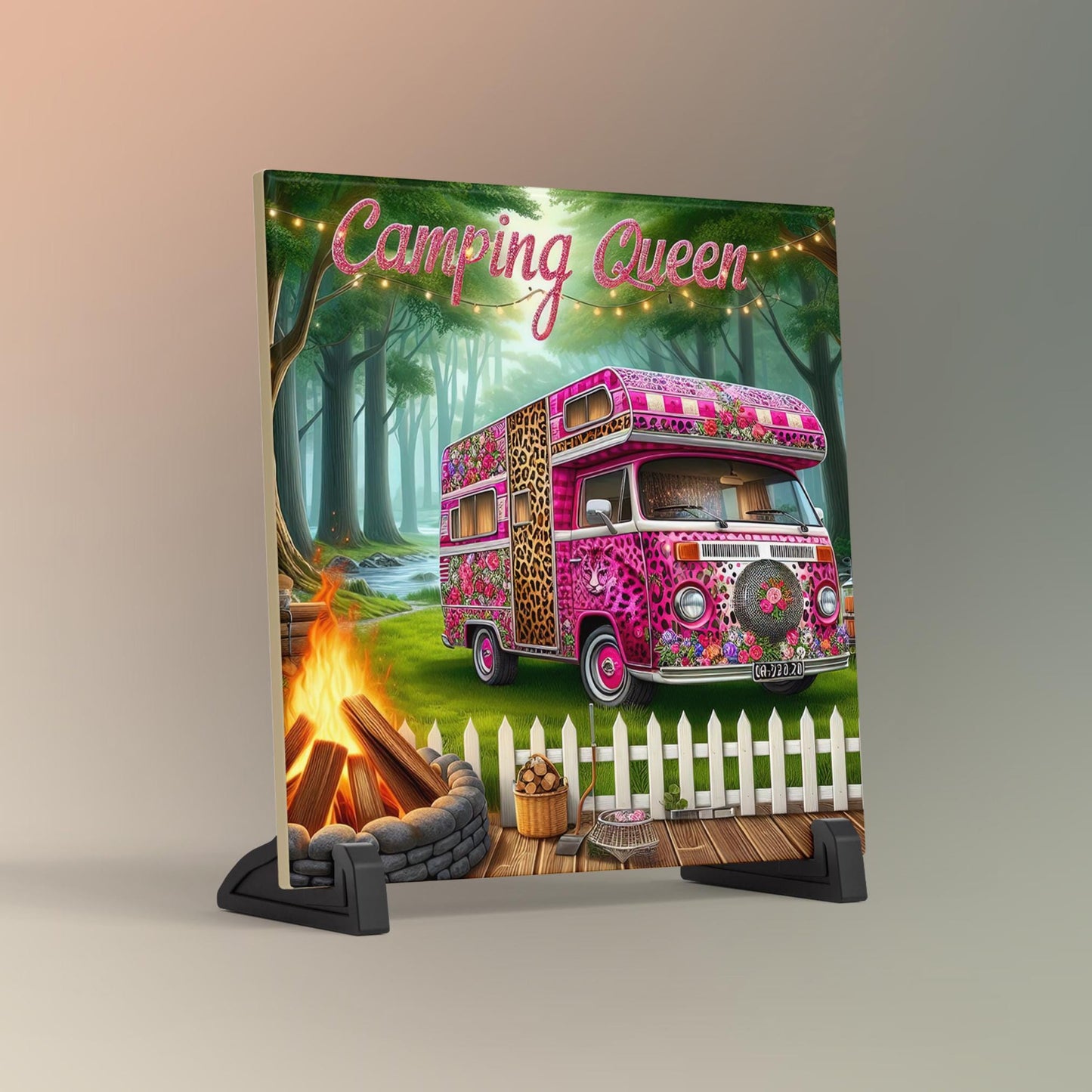 Camping Queen Art Tile, Scenic Adventure Decor for RV Life, Thoughtful Gift for Nature Lovers and Outdoor Explorers