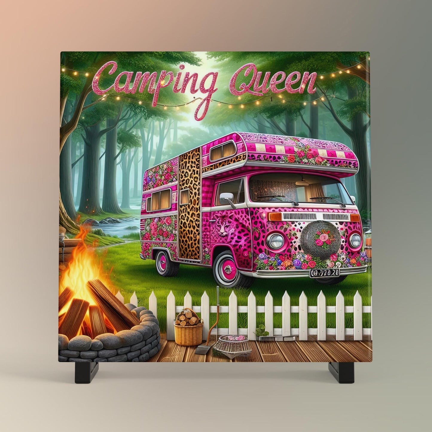 Camping Queen Art Tile, Scenic Adventure Decor for RV Life, Thoughtful Gift for Nature Lovers and Outdoor Explorers