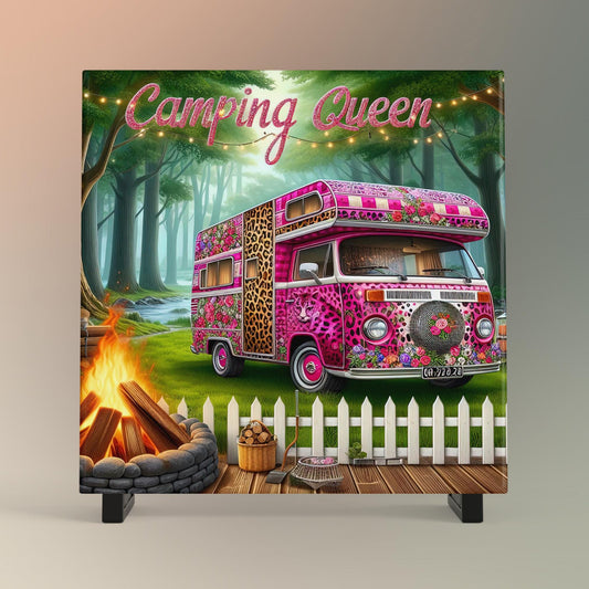 Camping Queen Art Tile, Scenic Adventure Decor for RV Life, Thoughtful Gift for Nature Lovers and Outdoor Explorers