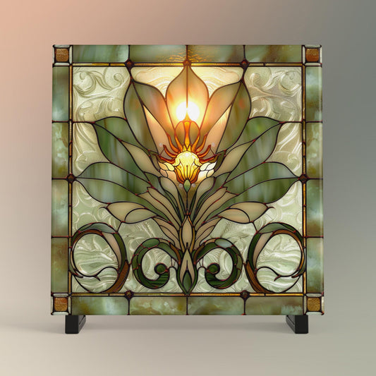 Lotus Flower Ceramic Tile Art II - Stained Glass Look Elegant Flower Wall Decor for Yoga & Meditation, Spiritual Mindfulness Gift - Spa Gift