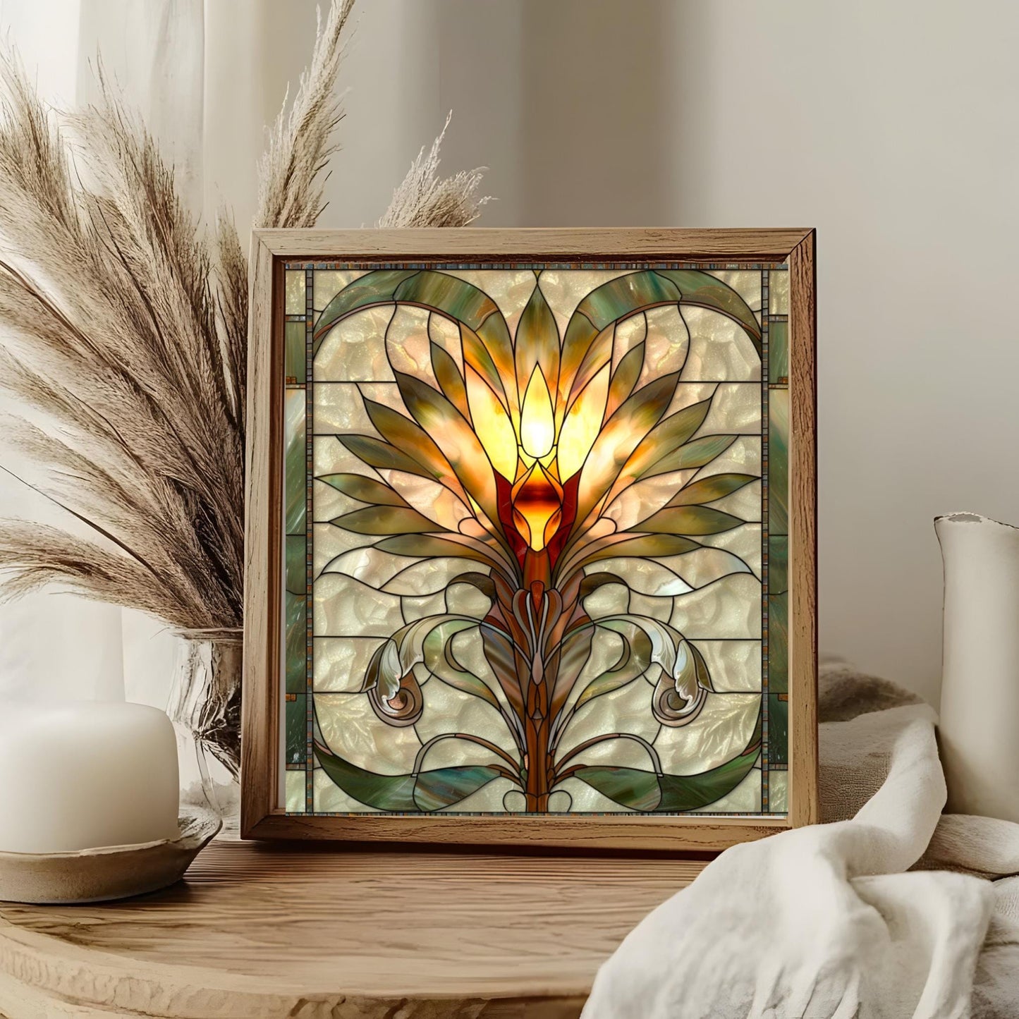 Elegant Lotus Flower Ceramic Tile Art | Stained Glass Look Flower Wall Decor | Yoga and Meditation | Spiritual Mindfulness Gift | Spa Gift 3