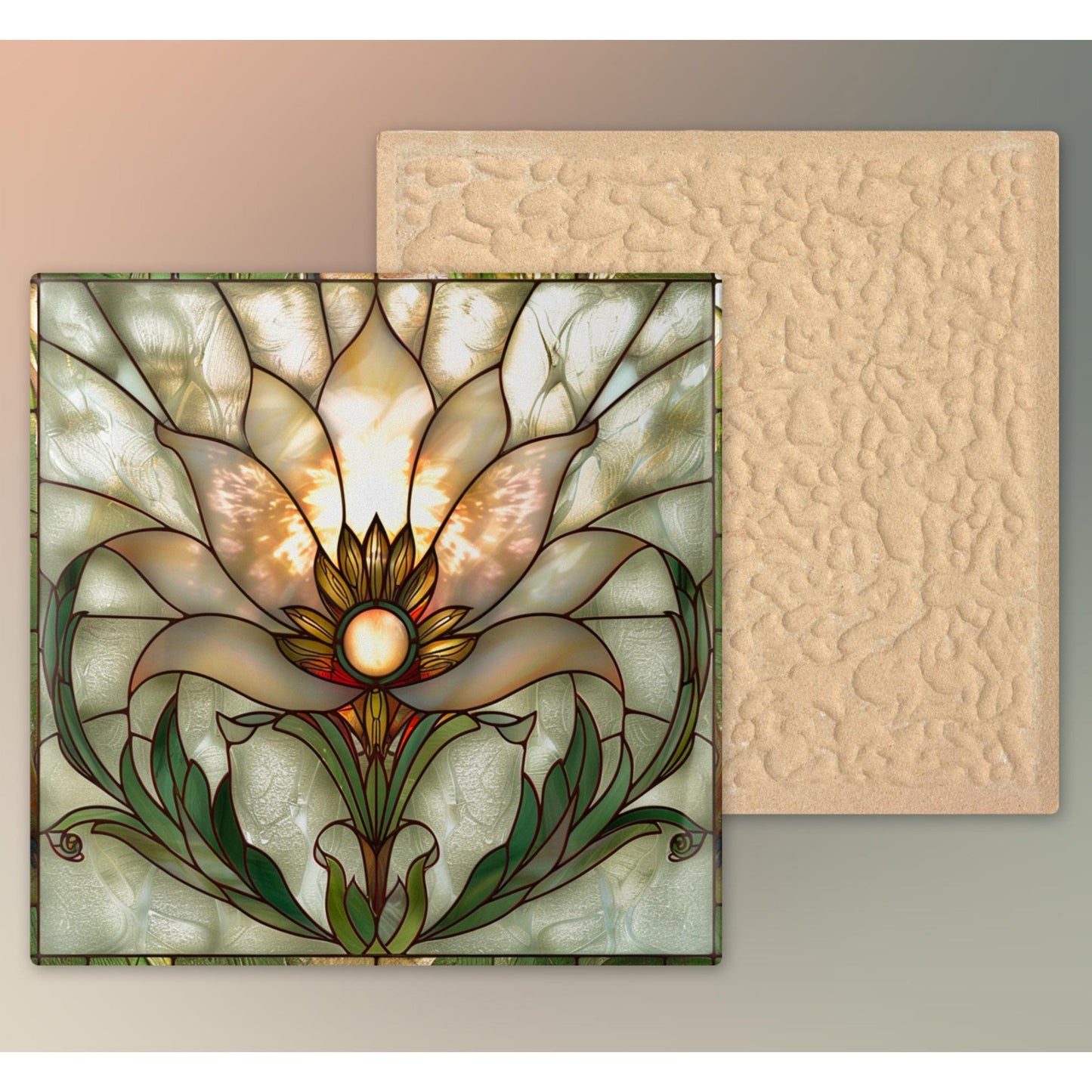 Lotus Flower Ceramic Tile Art - Stained Glass Look Elegant Flower Wall Decor for Yoga & Meditation, Spiritual Mindfulness Gift - Spa Gift #4