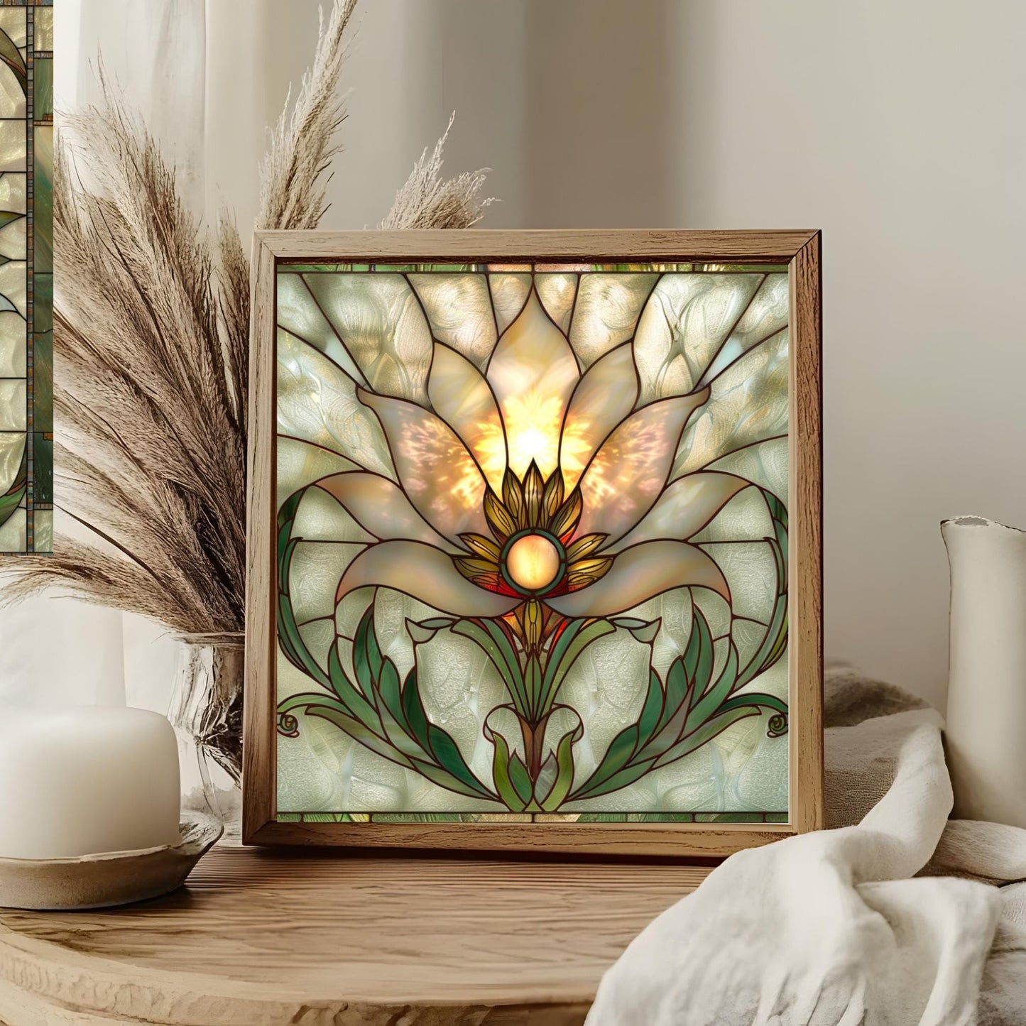 Lotus Flower Ceramic Tile Art - Stained Glass Look Elegant Flower Wall Decor for Yoga & Meditation, Spiritual Mindfulness Gift - Spa Gift #4