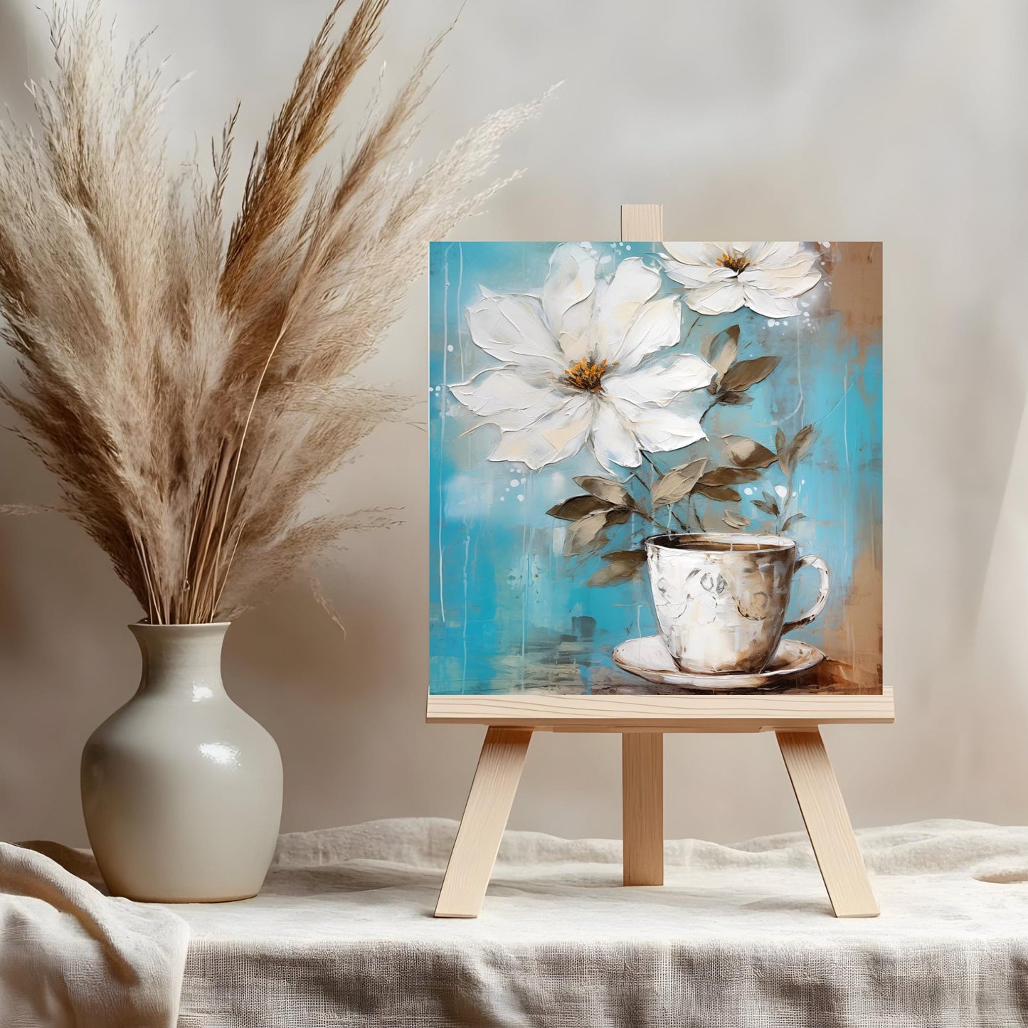 Coffee and Flowers Ceramic Art Tile | Stylish Kitchen Decor for Coffee Lovers | Coffee Time Wall Decor