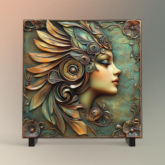 Art Deco Art Tile, Vintage Bronze 1930s Woman, Elegant Wall Decor for Art Nouveau Style, Retro Home Accents II