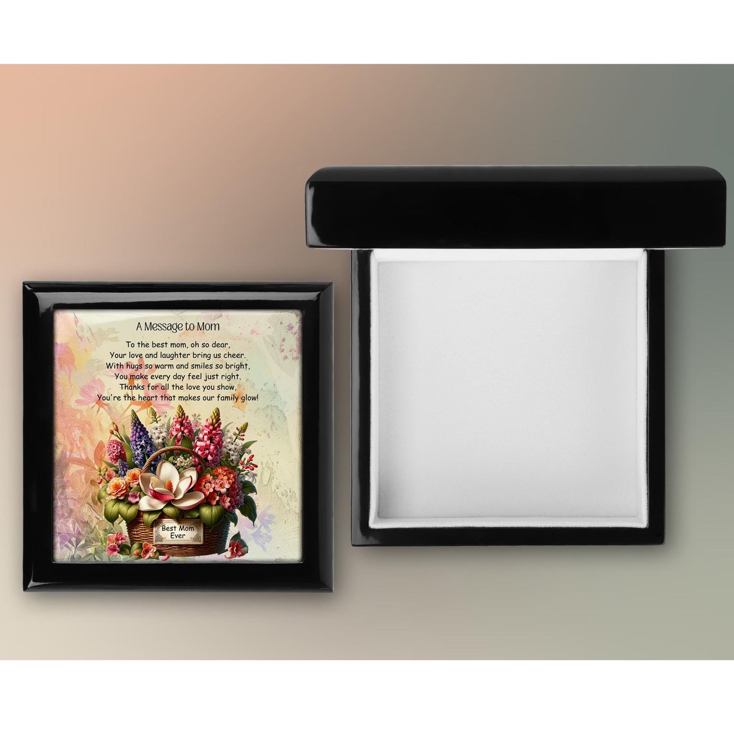 Custom Floral Keepsake Box, Cherished Memory Box with Special Message for Mom, Ideal Mother's Day Gift, Ceramic Tile Option