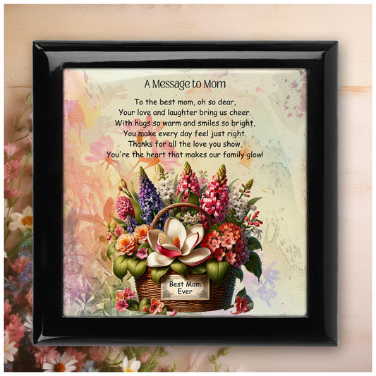 Custom Floral Keepsake Box, Cherished Memory Box with Special Message for Mom, Ideal Mother's Day Gift, Ceramic Tile Option