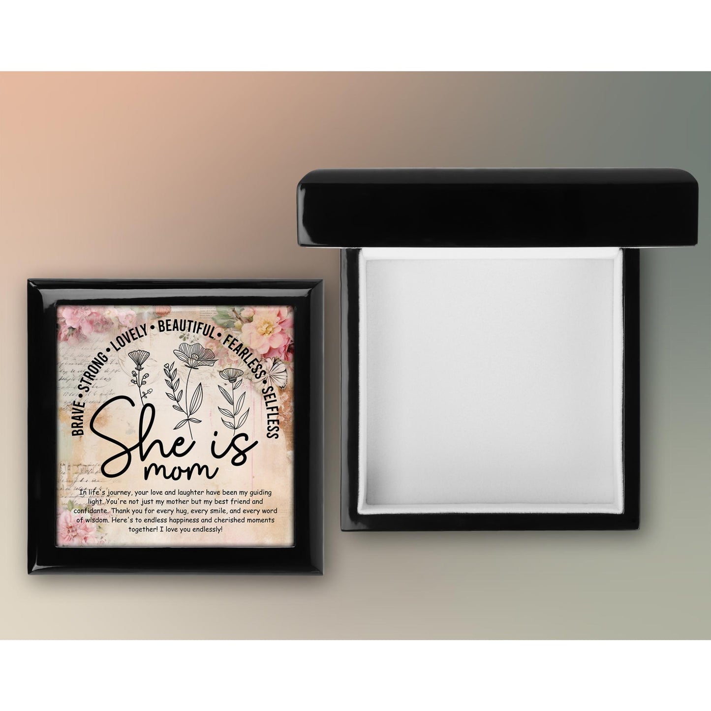 She Is Mom Keepsake Box, Custom Ceramic Art Tile Memory Box, Ideal Gift for Mom on Mother's Day,  Ceramic Tile Option