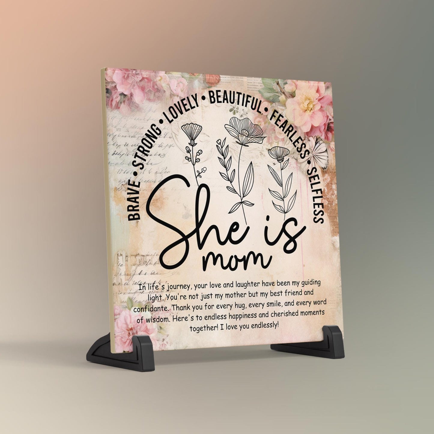 She Is Mom Keepsake Box, Custom Ceramic Art Tile Memory Box, Ideal Gift for Mom on Mother's Day,  Ceramic Tile Option