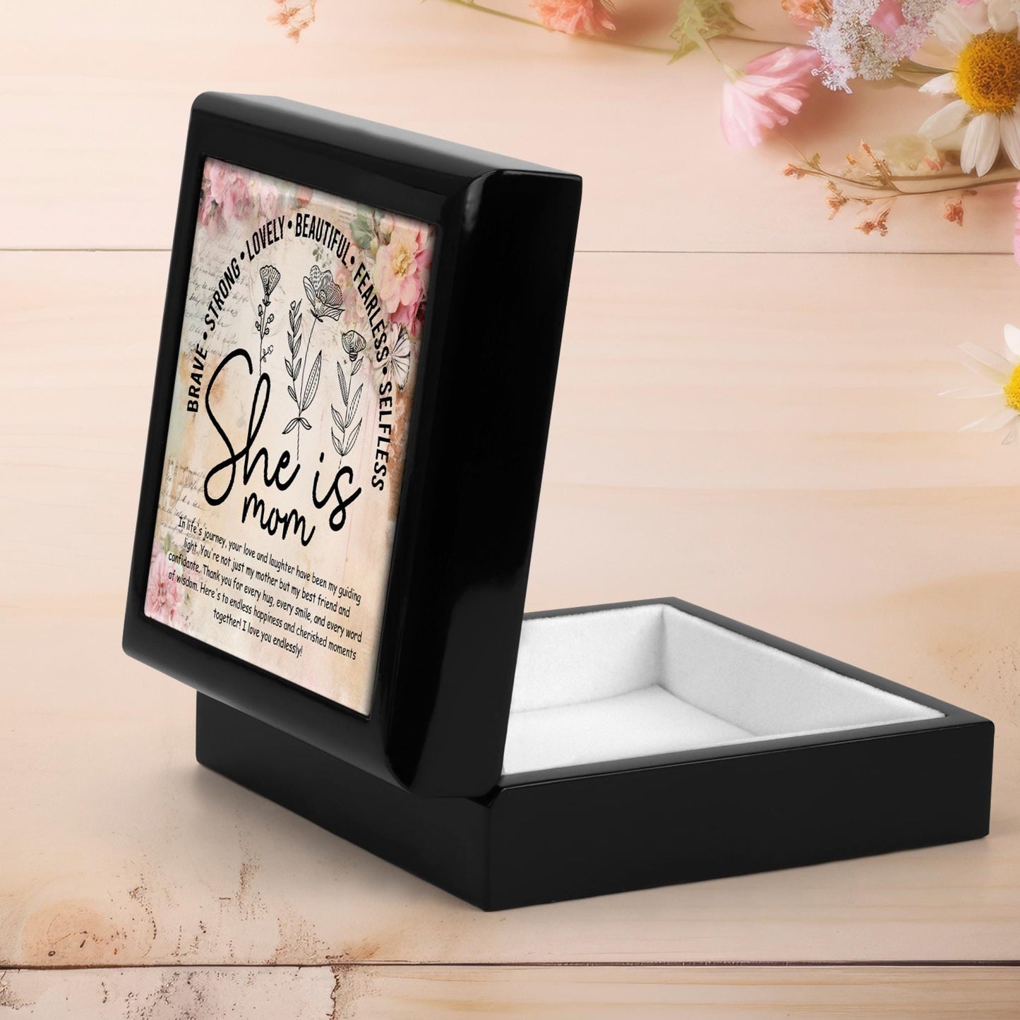 She Is Mom Keepsake Box, Custom Ceramic Art Tile Memory Box, Ideal Gift for Mom on Mother's Day,  Ceramic Tile Option