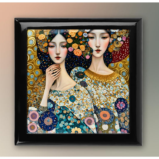 Klimt Style Keepsake Box, Whimsical Ceramic Art Tile Memory Box, Perfect Organizer for Her, Ideal Mother's Day Gift, Ceramic Tile Option