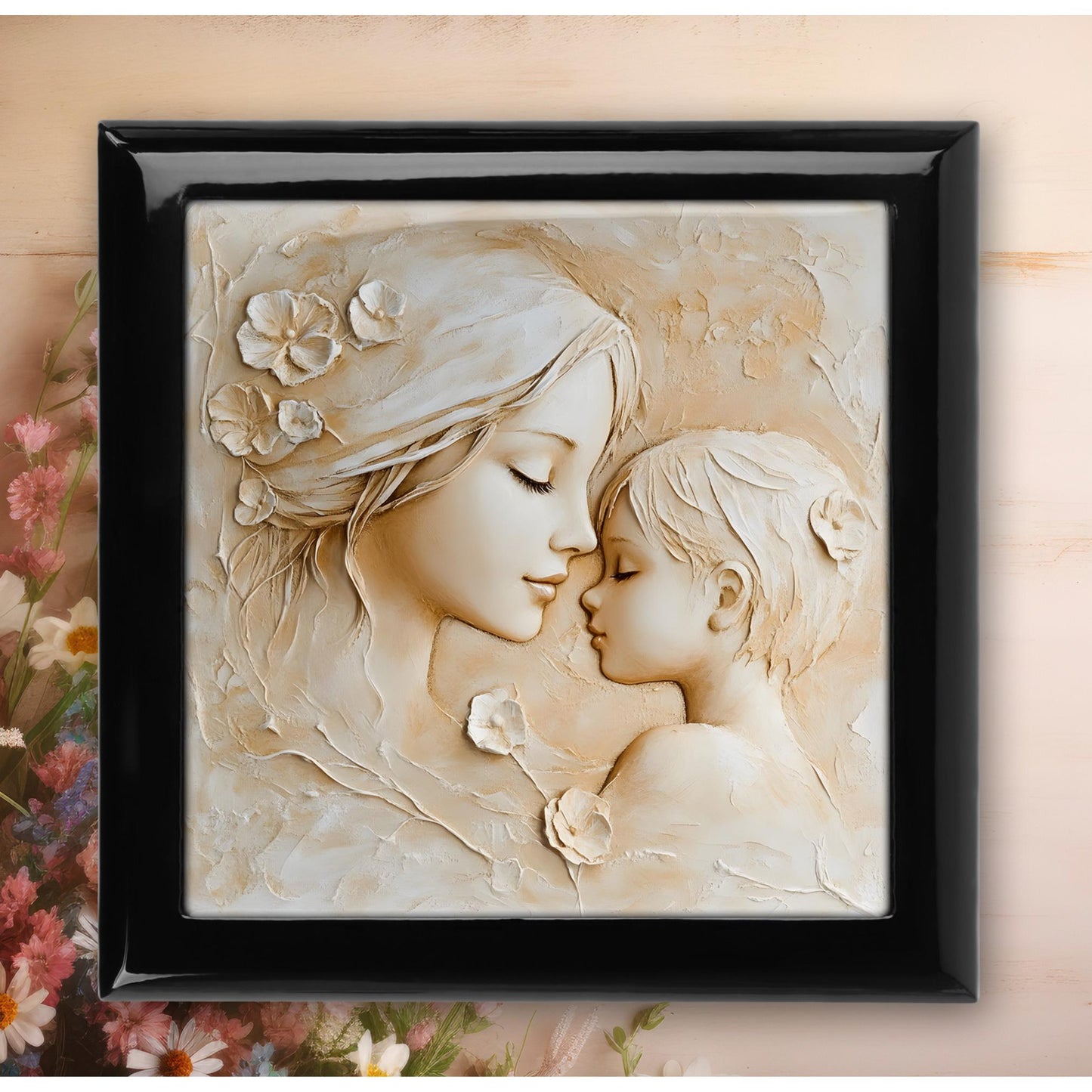 Mother's Day Keepsake Box, Elegant Ceramic Art Tile Memory Box, Ideal Gift for Her, Mother and Child, Ceramic Tile Option