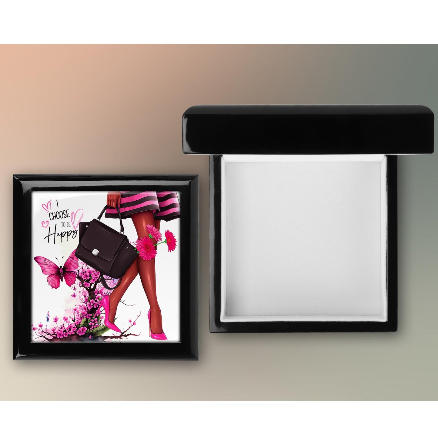 African American Keepsake Box, Beautiful Black Woman Art Tile Memory Box, Perfect for Storing Treasures, Gift for Her, Ceramic Tile Option