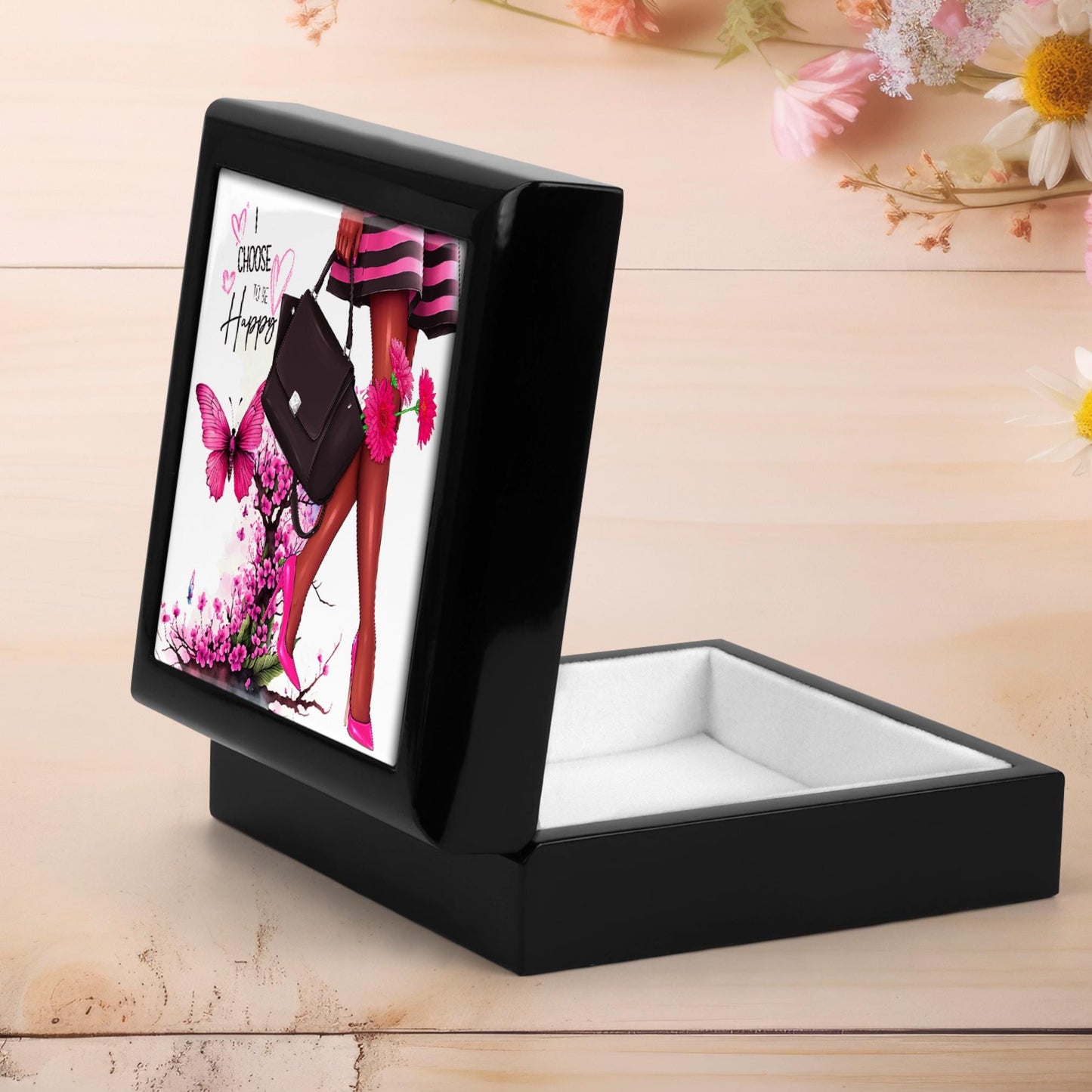African American Keepsake Box, Beautiful Black Woman Art Tile Memory Box, Perfect for Storing Treasures, Gift for Her, Ceramic Tile Option