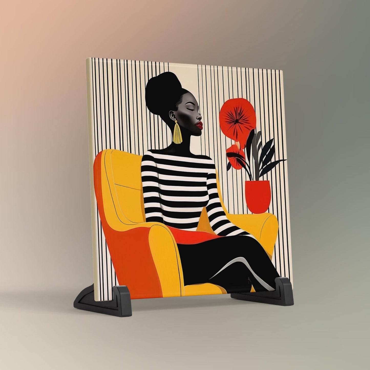 Black Woman Art Ceramic Tile, Trendy Wall Art Black Girl Art, Black Woman Wall Art, African American Woman Art, Flower Art