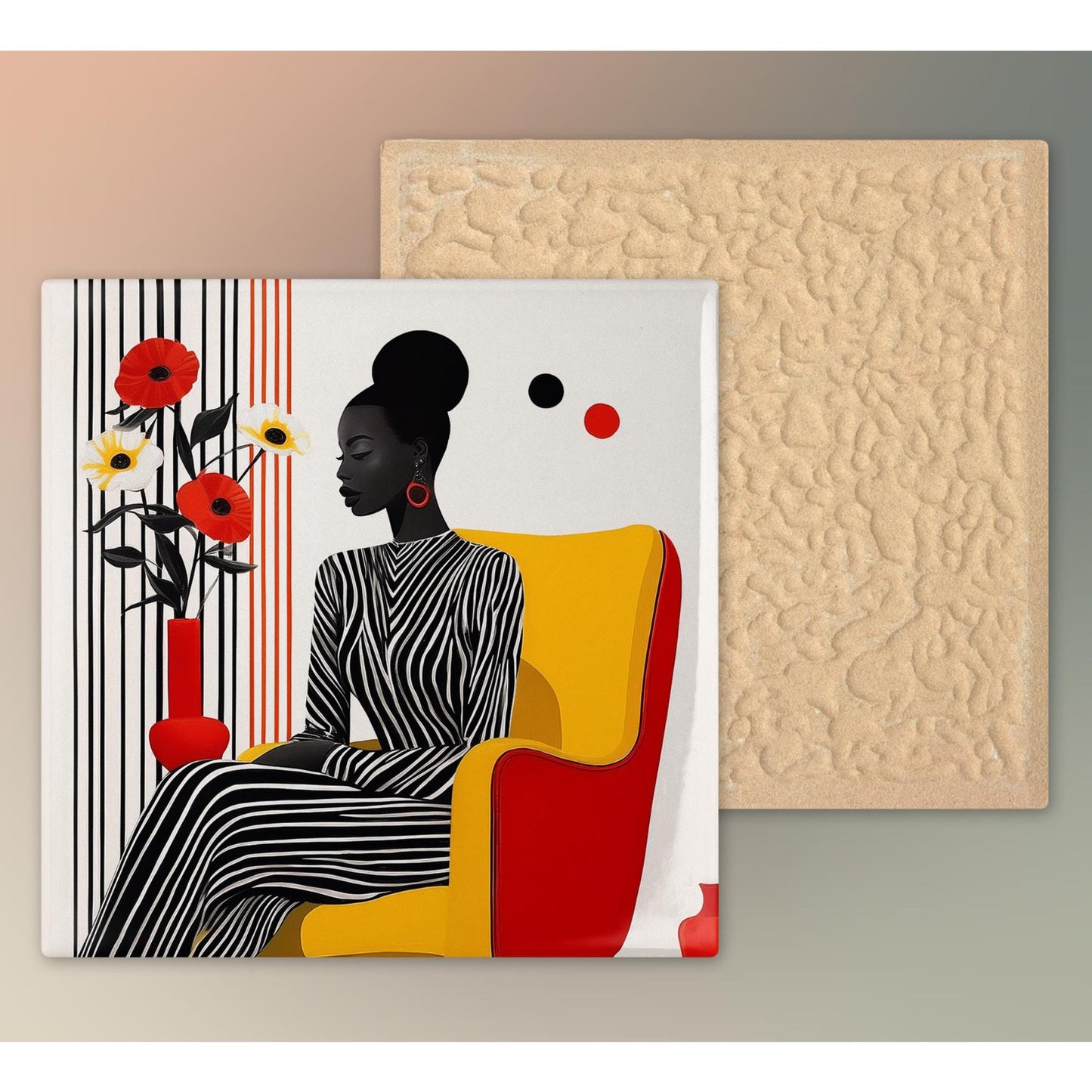 Black Woman Art Ceramic Tile, Trendy Wall Art Black Girl Art, Black Woman Wall Art, African American Woman Art, Flower Art II