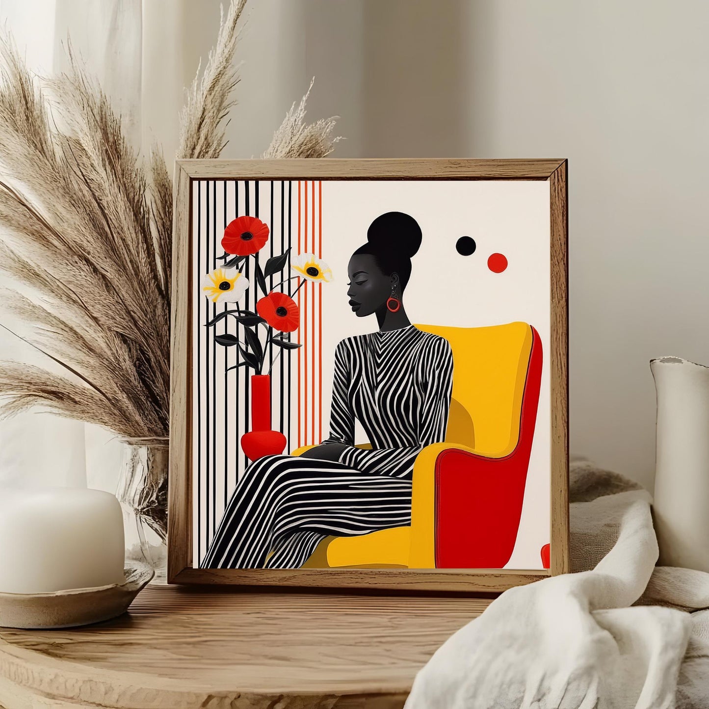 Black Woman Art Ceramic Tile, Trendy Wall Art Black Girl Art, Black Woman Wall Art, African American Woman Art, Flower Art II