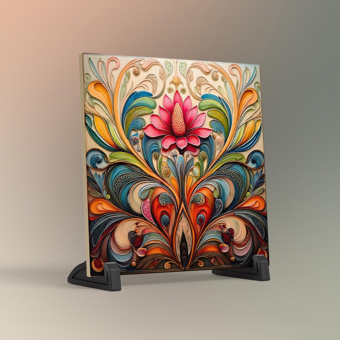 Art Nouveau Floral Ceramic Art Tile, Detailed Flower Design for Stunning Home Decor, Unique Gift for Nature Lovers