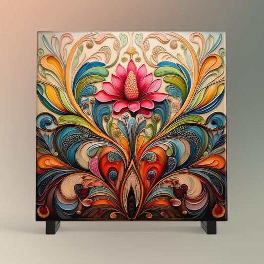 Art Nouveau Floral Ceramic Art Tile, Detailed Flower Design for Stunning Home Decor, Unique Gift for Nature Lovers