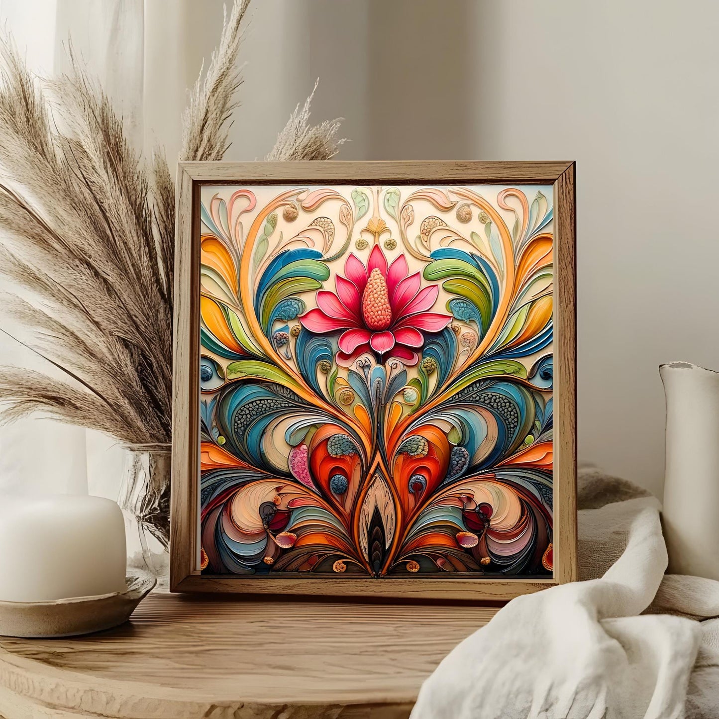 Art Nouveau Floral Ceramic Art Tile, Detailed Flower Design for Stunning Home Decor, Unique Gift for Nature Lovers
