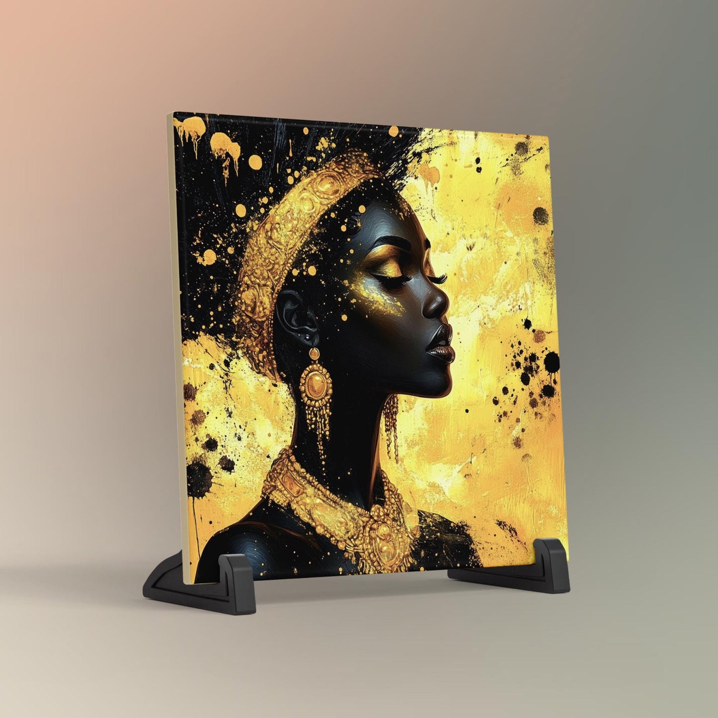 Boho Abstract Black Woman Art - Ceramic Art Tile - Black Wall Art - African Art Print - African American Woman - Unique Gift for Her