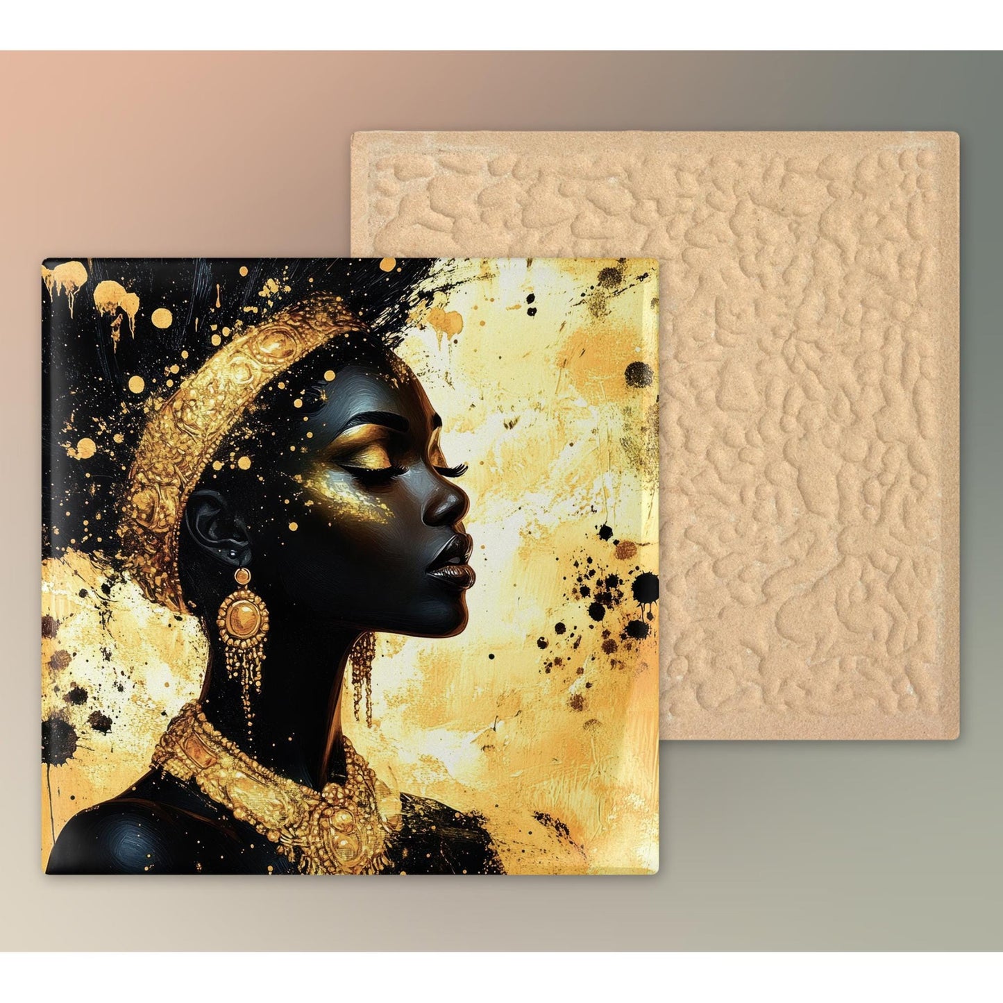 Boho Abstract Black Woman Art - Ceramic Art Tile - Black Wall Art - African Art Print - African American Woman - Unique Gift for Her