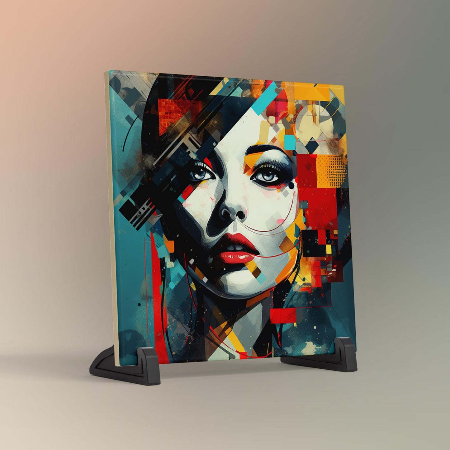 Mid-Century Modern Ceramic Tile Art, Abstract Woman Wall Decor, Unique Artistic Accent for Home, Perfect Gift for Art Lovers