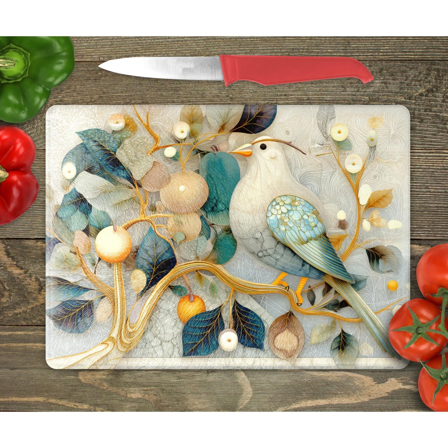 Whimsical Birds Tempered Glass Cutting Board, Artistic Kitchen Essential for Meal Prep & Display, Ideal Gift for Home Chefs