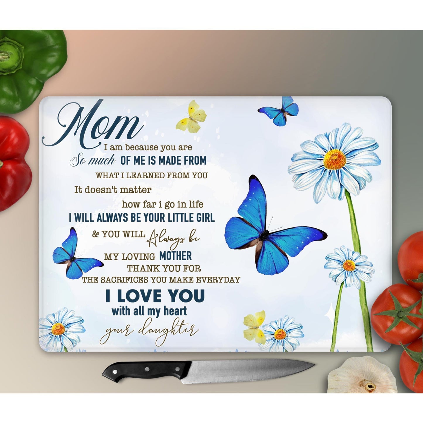 Mother's Glass Cutting Board, Vibrant Serving Tray for Charcuterie, Ideal Housewarming Gift from Daughter to Mother - Mother's Day Gift