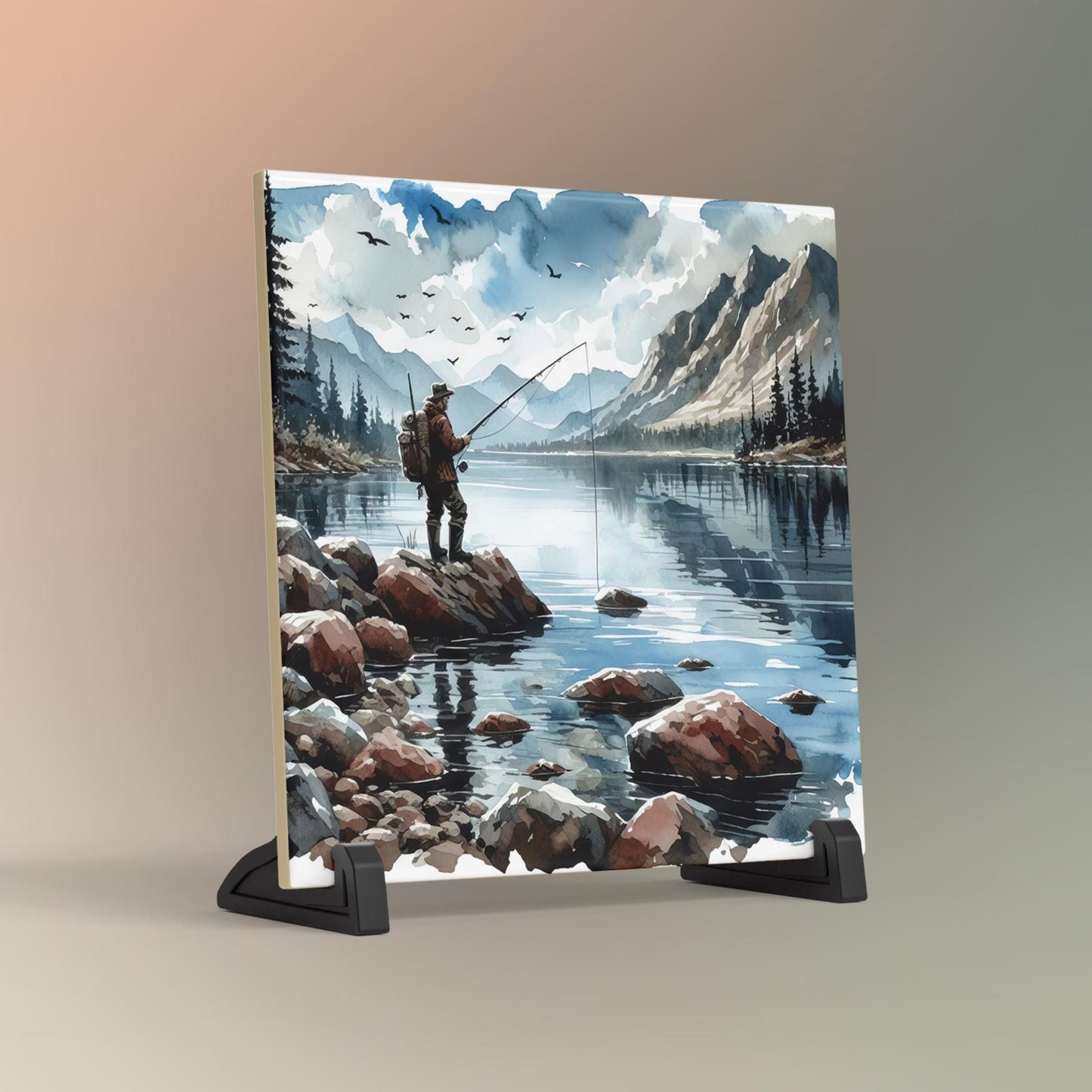 Fishing Themed Ceramic Tile, Coastal Inspired Man Cave Piece for Anglers, Perfect Gift for Father's Day and Fishing Lovers