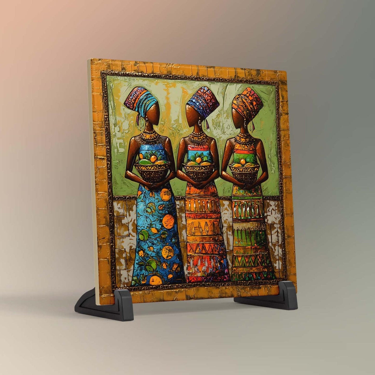 Black Woman with Basket Ceramic Tile,  Trendy Wall Art Black Girl Art, Black Woman Wall Art, Black Girl Poster Art, African American Art