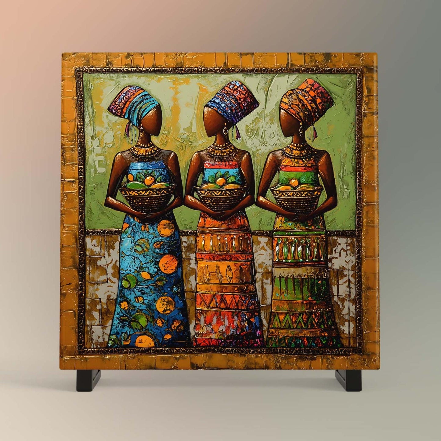 Black Woman with Basket Ceramic Tile,  Trendy Wall Art Black Girl Art, Black Woman Wall Art, Black Girl Poster Art, African American Art