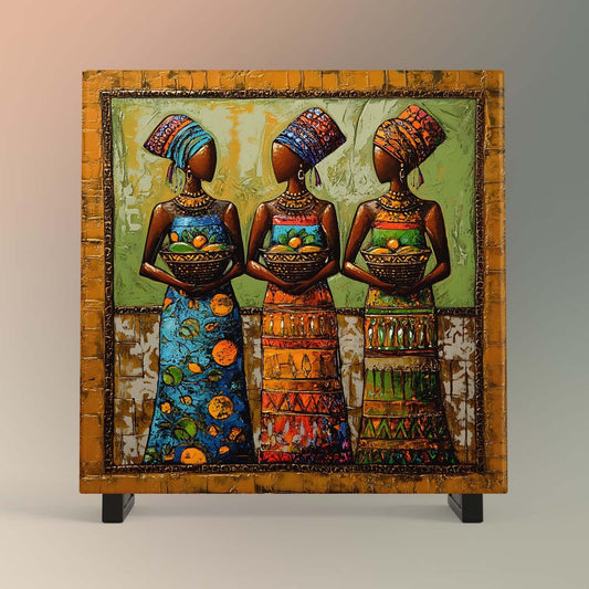 Black Woman with Basket Ceramic Tile,  Trendy Wall Art Black Girl Art, Black Woman Wall Art, Black Girl Poster Art, African American Art