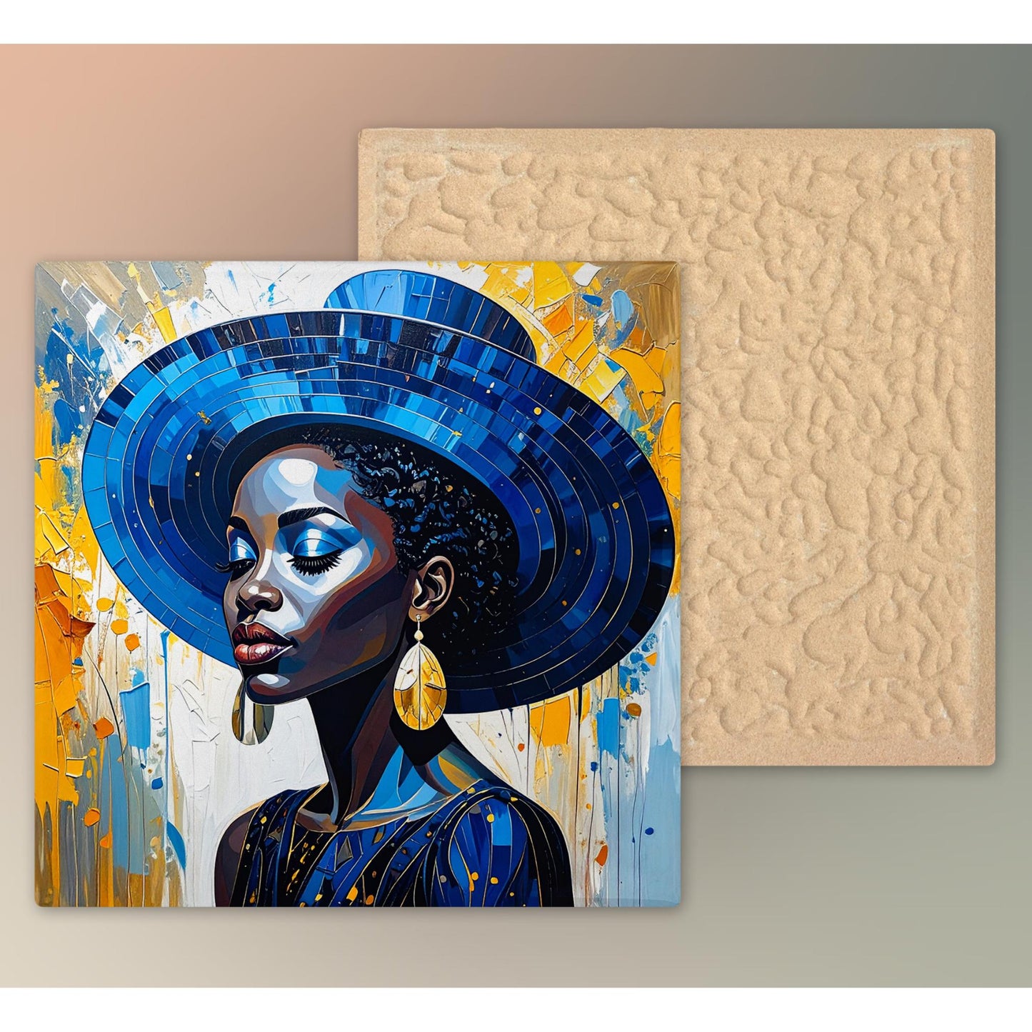 Black Woman Wildflower Ceramic Art Tile - Stunning African American Wall Decor - Perfect for Birthday Gift - Boho Chic Style