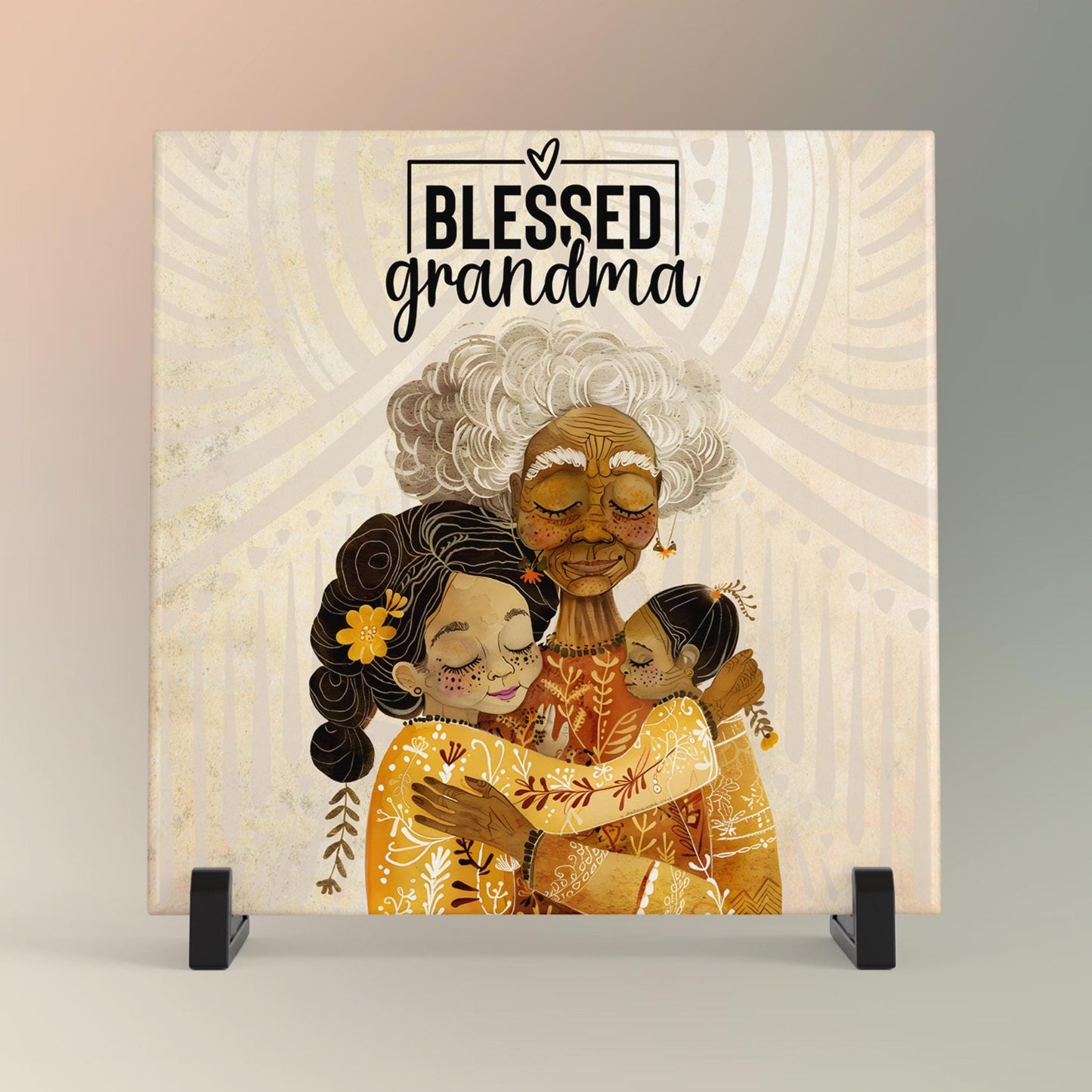 Blessed Grandma Tile Art, Artisan Boho Chic Decor, Meaningful Gift for Nana, Handcrafted Ceramic Keepsake for Love