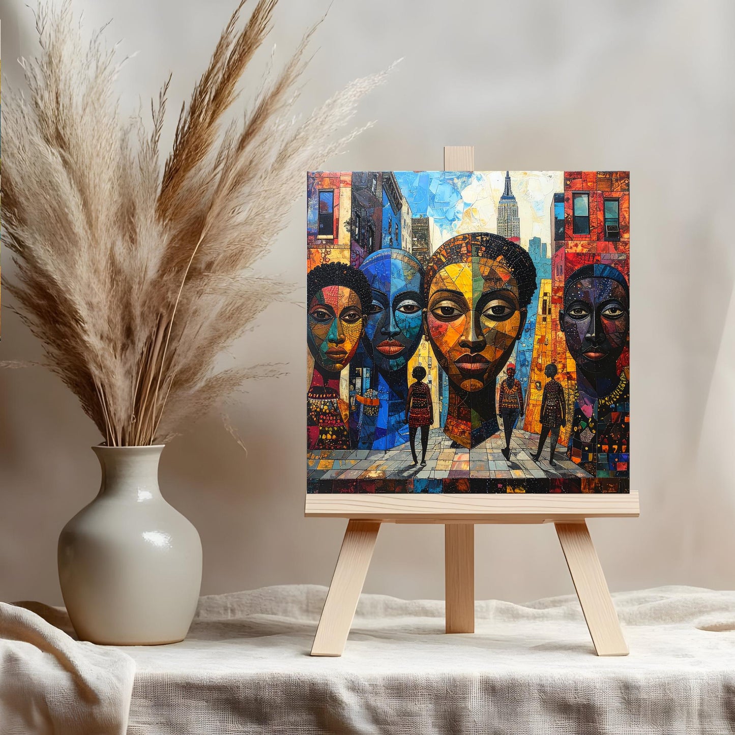 African Art Ceramic Tile, Urban Black Artwork for Unique Home Decor, Perfect Gift for Home Accents and Spring Refresh