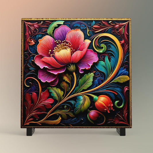 Floral Ceramic Tile Art Nouveau Style, Detailed Flower Design for Stunning Home Decor, Unique Gift for Nature Lovers