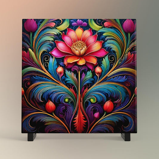 Art Nouveau Colorful Flowers Ceramic Tile, Unique Wall Accent, Detailed Floral Design for Stunning Home Decor, Unique Gift for Nature Lovers