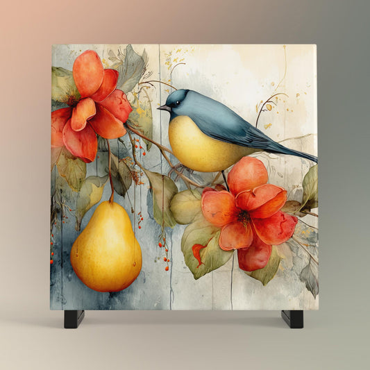 Colorful Flowers and Birds Tile Art, Charming Art Nouveau Wall Decor, A Unique Gift for Nature Lovers and Bird Enthusiasts