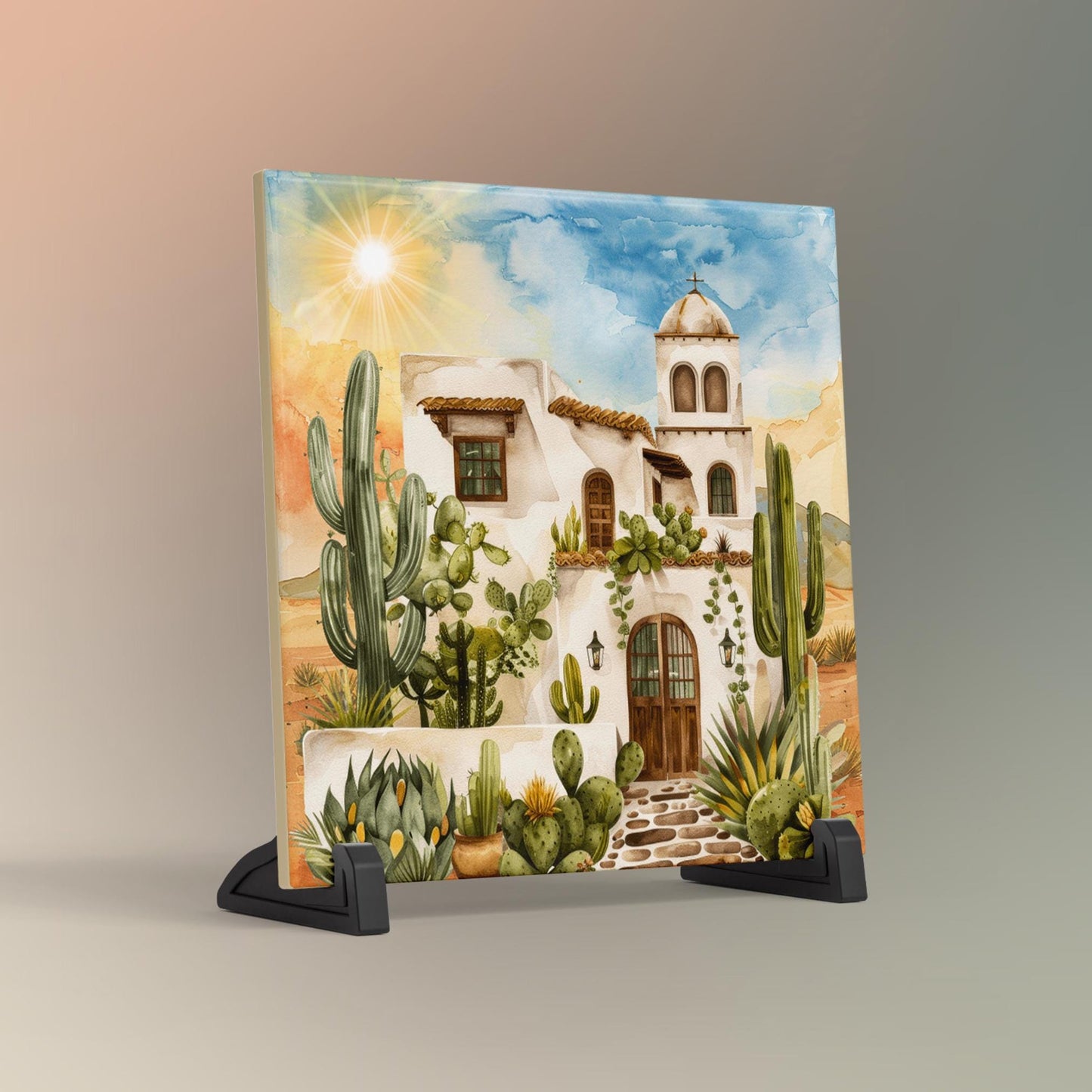 Adobe House Ceramic Tile, Southwest Desert Art for Home Decor, Arizona & New Mexico Wall Decor, Unique Home Southwestern Artwork